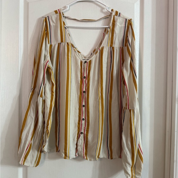 Billabong Striped Button Front Bell Sleeve Top Sz L. 9104 - Picture 1 of 5